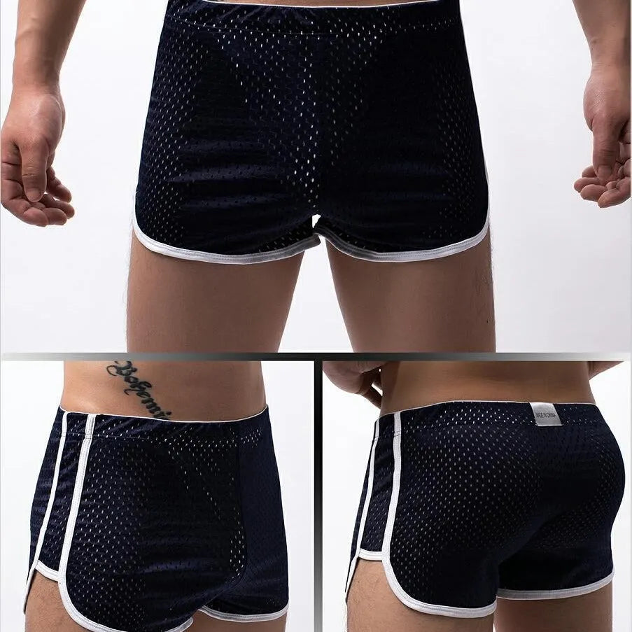 Men's three-point boxers in cotton nylon blend showing mid waist design and breathable fabric