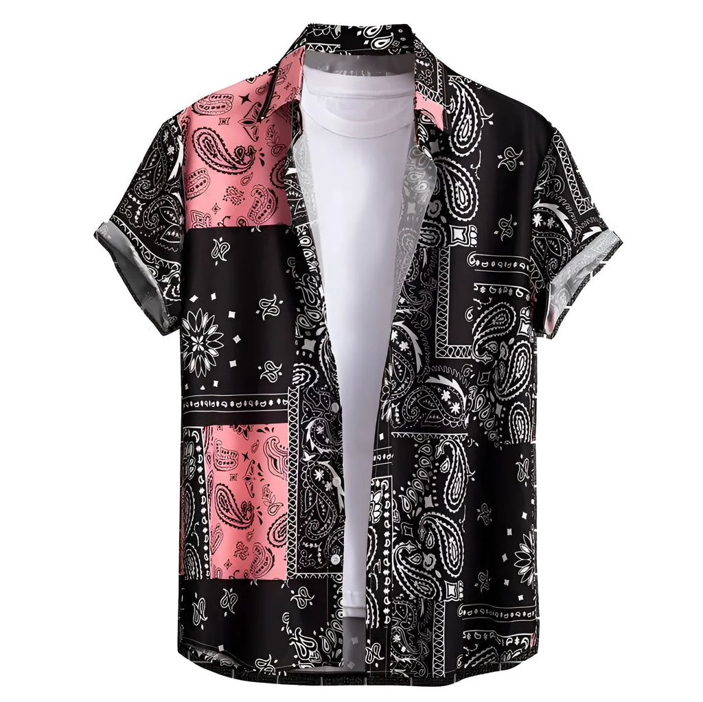 Men's slim-fit Hawaiian short sleeve shirt with digital print, polyester fibre, available in multiple colours and sizes S to 6XL