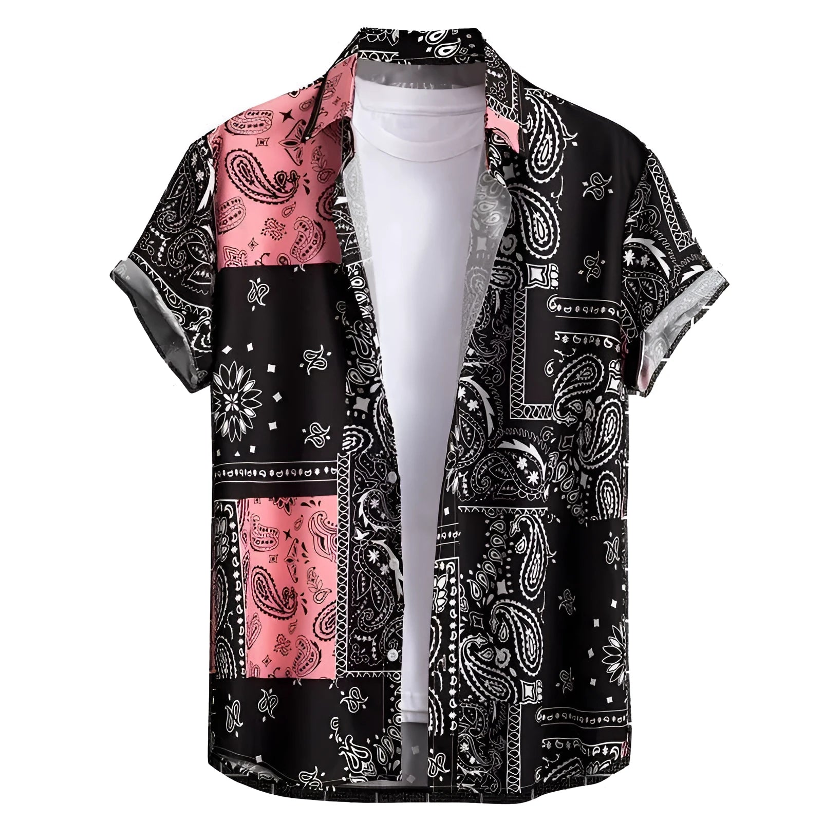 Men's slim-fit Hawaiian short sleeve shirt with digital print, polyester fibre, available in multiple colours and sizes S to 6XL