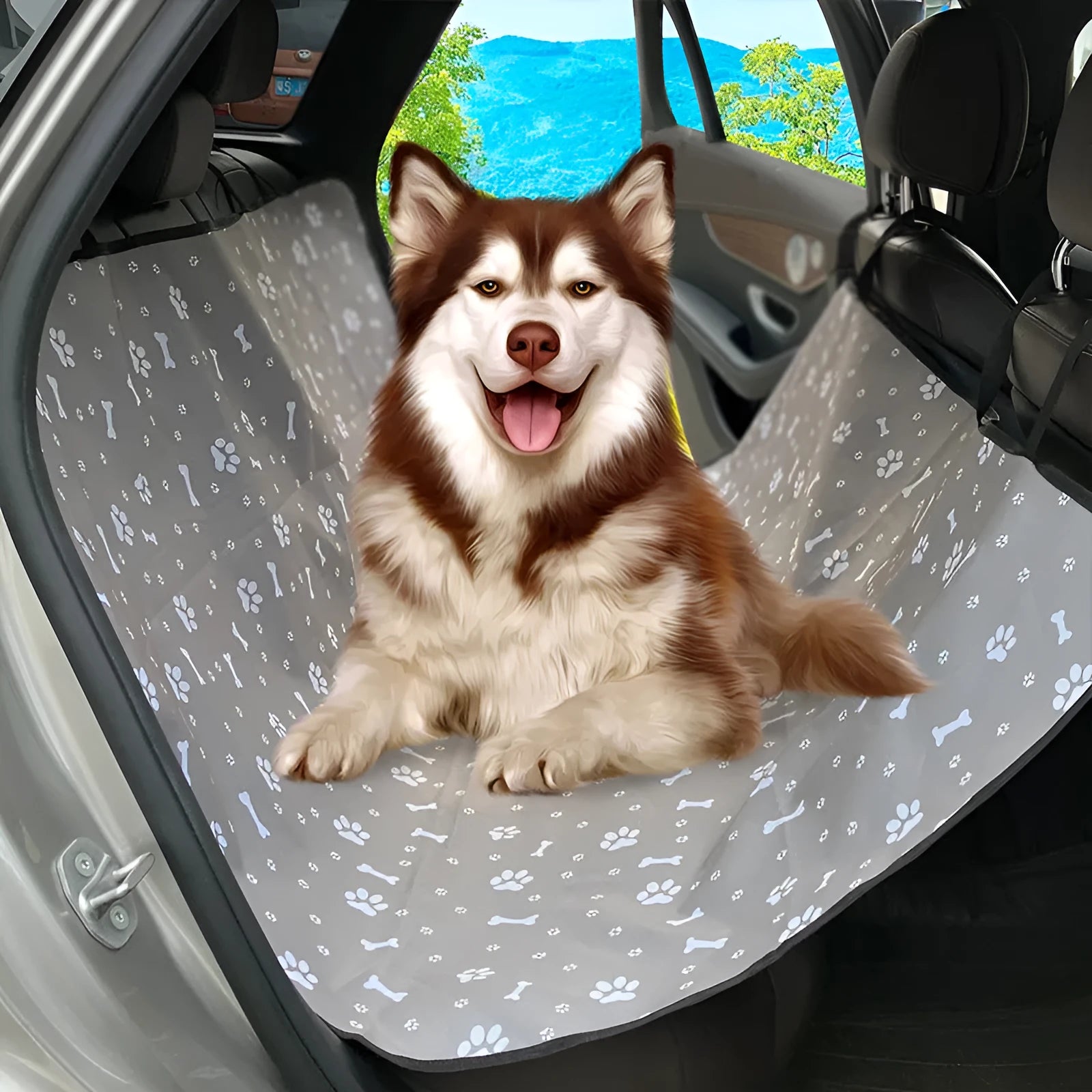Cloth waterproof car pet mat for rear seats in various dog print and solid colours