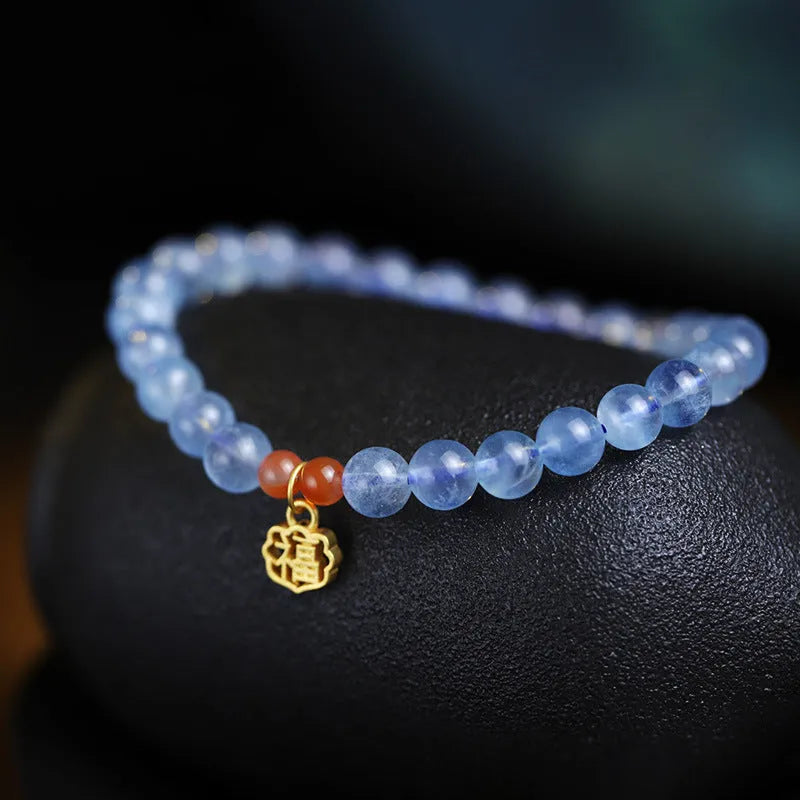 Natural ice translucent crystal bracelet 8mm round beads sequins women's