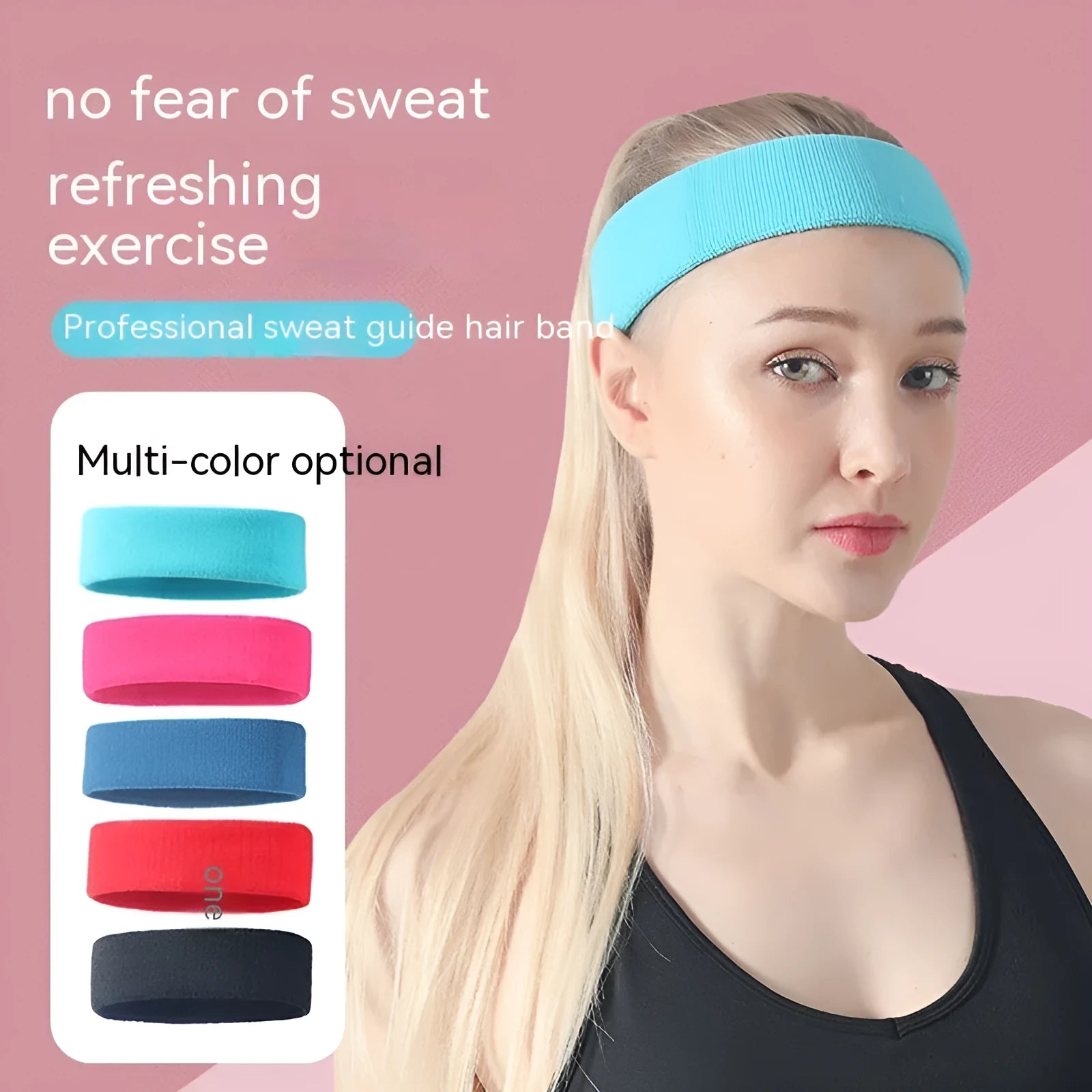 Elastic solid colour sports sweatband in black, shown on a white background.