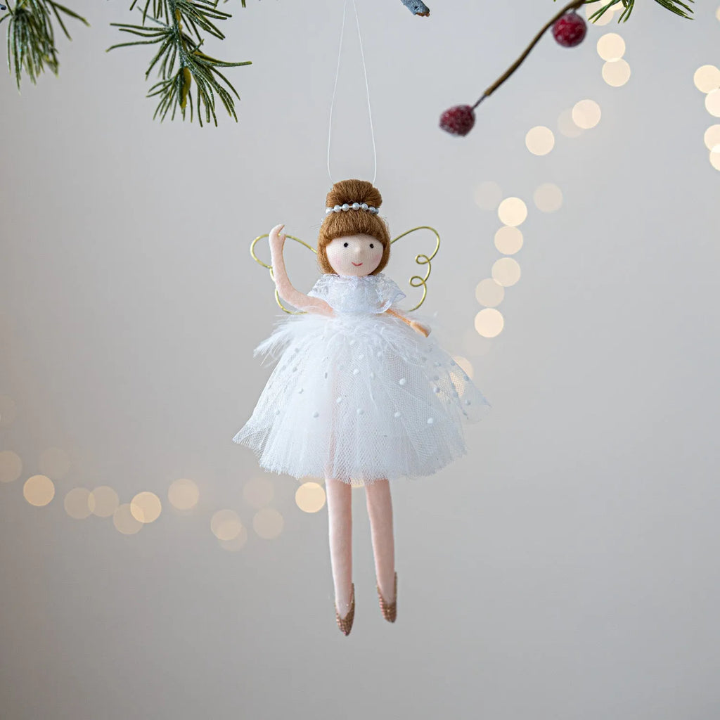 Pink cloth ballet girl angel doll plush pendant on a white background