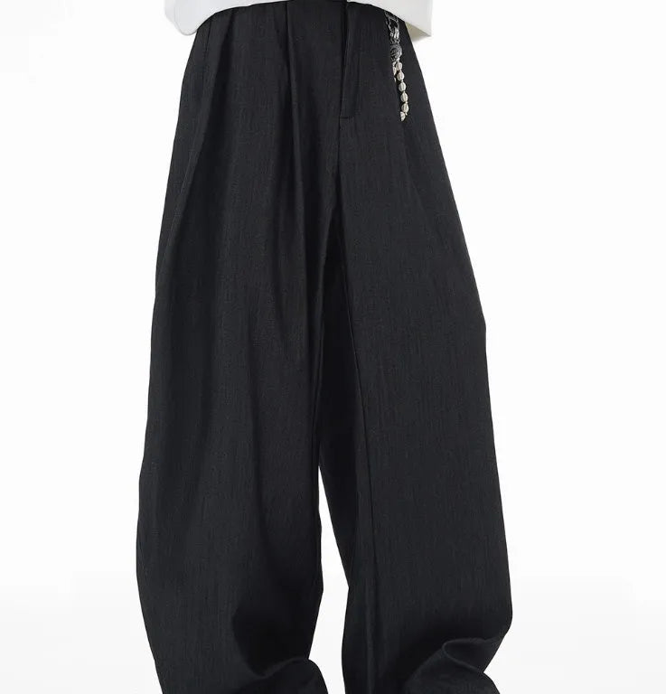 American retro texture high intelligence machete suit pants in black, regular fit, side view