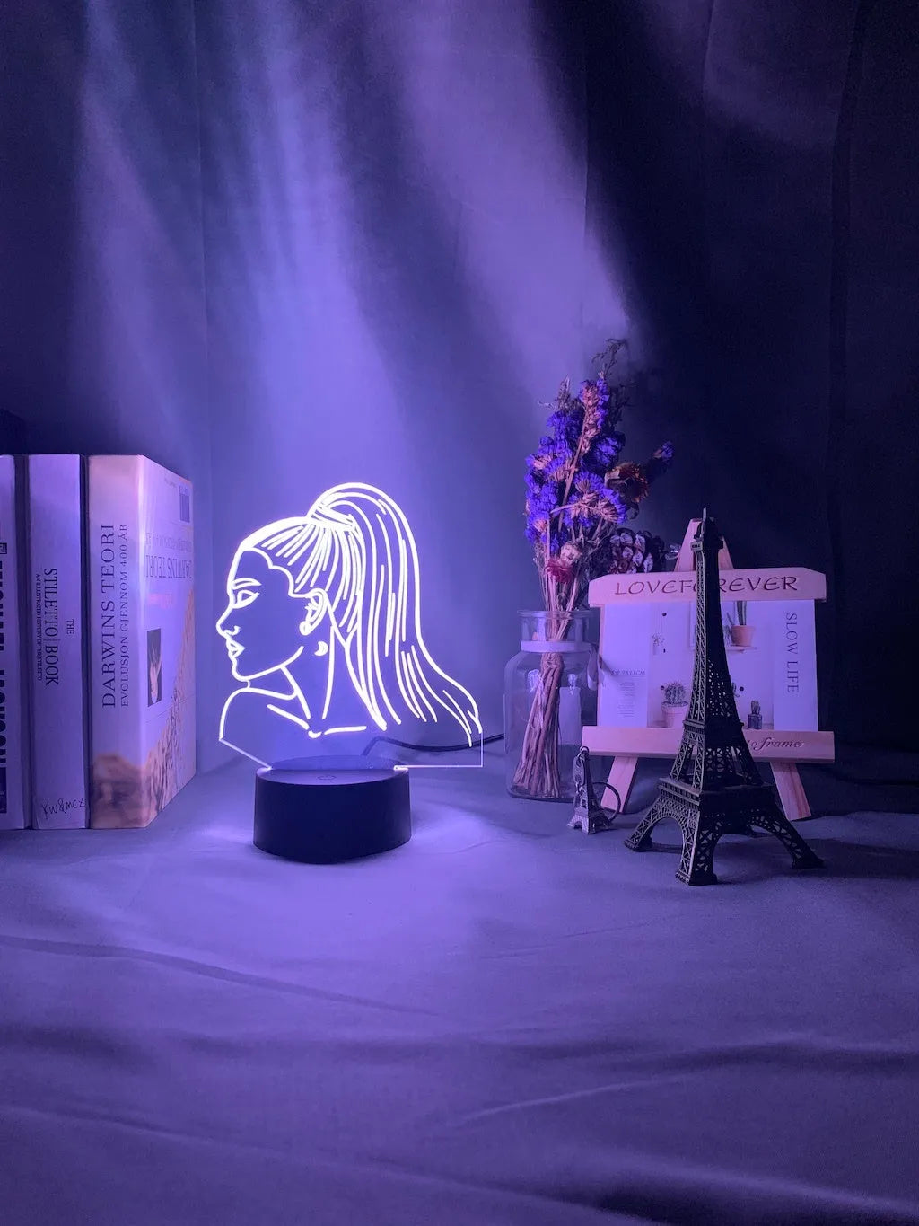 Acrylic 3D night light with European style laser-cut design and colour changing LED illumination