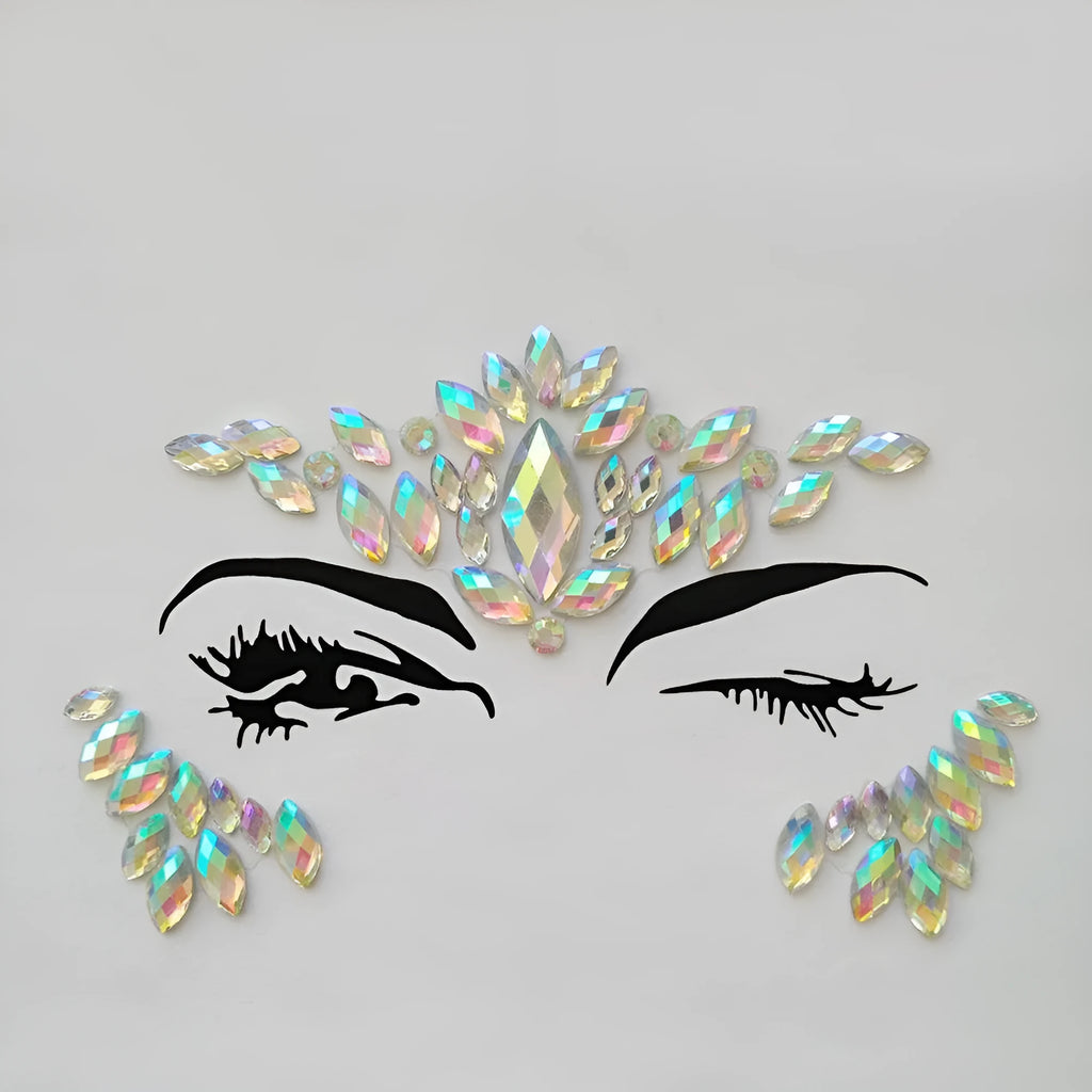 Sheet of self-adhesive rhinestone temporary tattoo gems in mixed colours