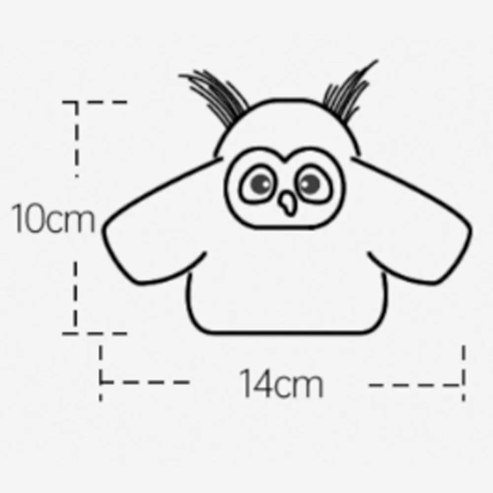 Grey owl-shaped automatic cat toy with flapping wings measuring 10×14 cm