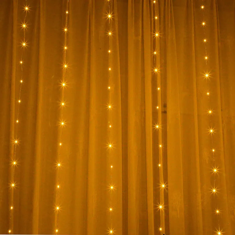 Copper curtain style USB fairy lights with 100 LED bulbs in warm white colour