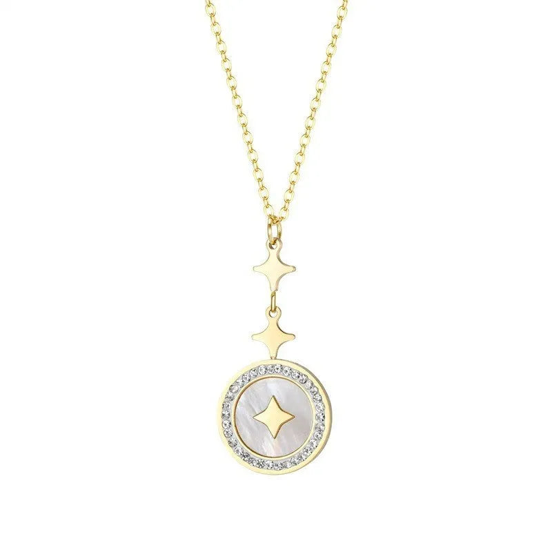 Six-pointed star titanium steel pendant necklace on O-ring chain in rose gold colour