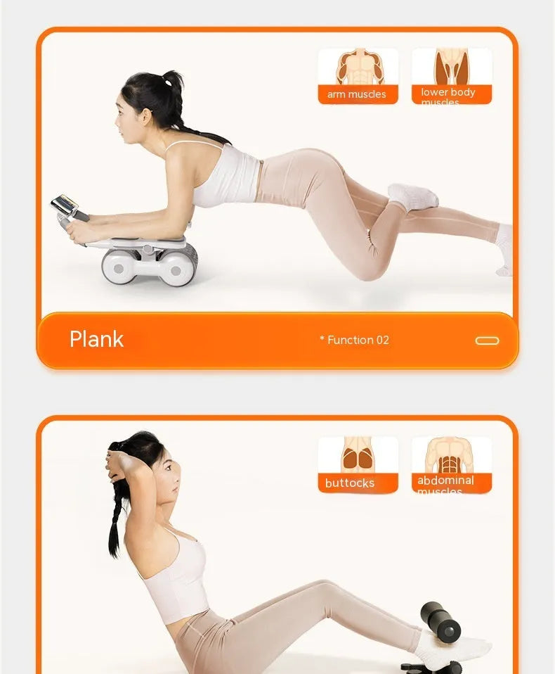White abdominal fitness roller with LED timing display for home and gym use