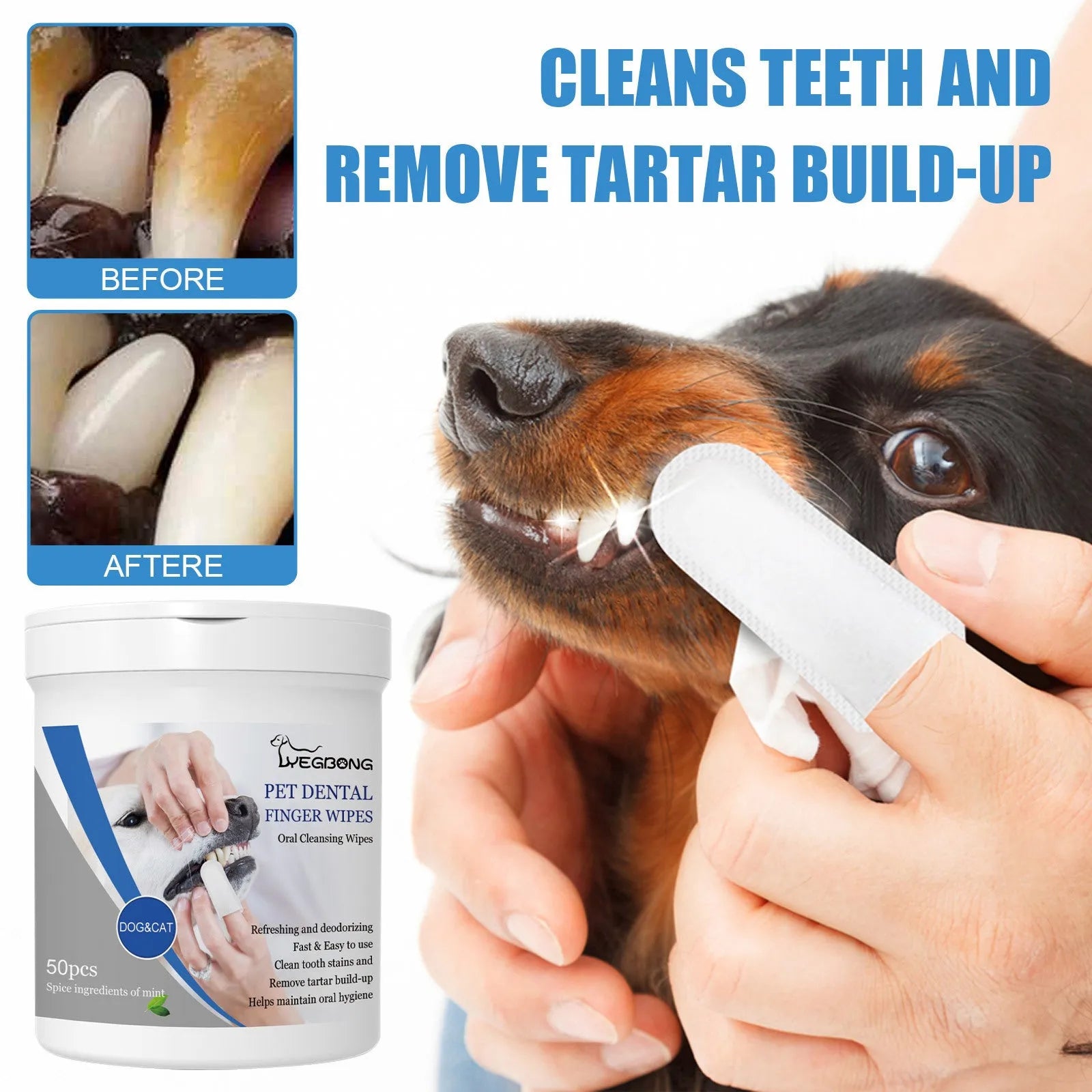 Pet teeth finger wipes 50 pieces per can with finger stall for dog oral care