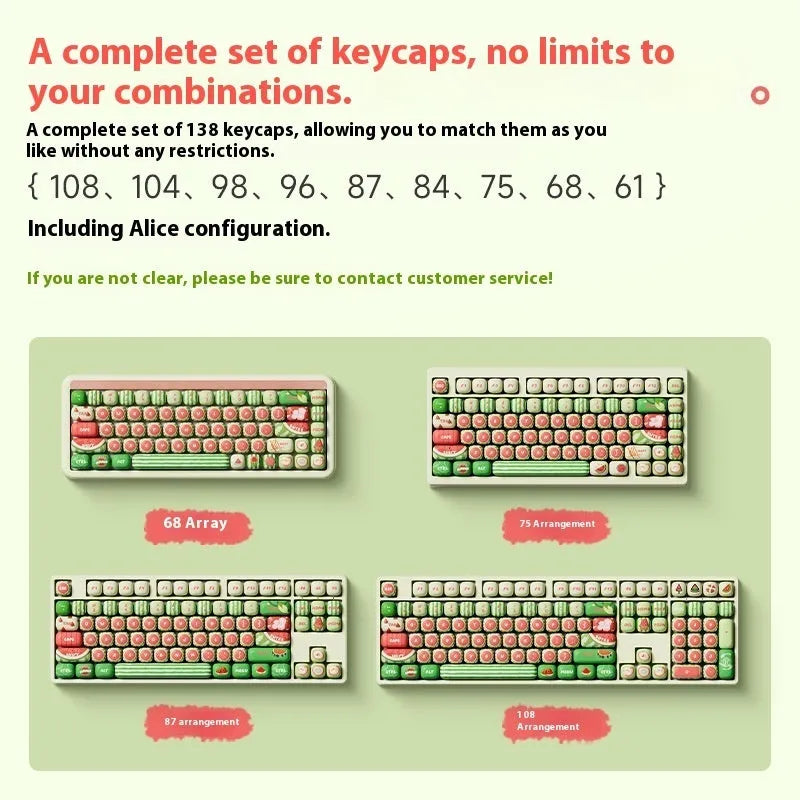 Watermelon themed blue PBT keycaps with MOG height profile for mechanical keyboards.