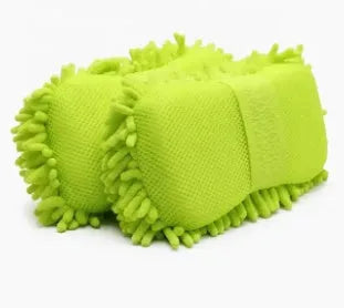 Silver green car wash sponge measuring 14x25cm with microfibre chenille spiral wool surface