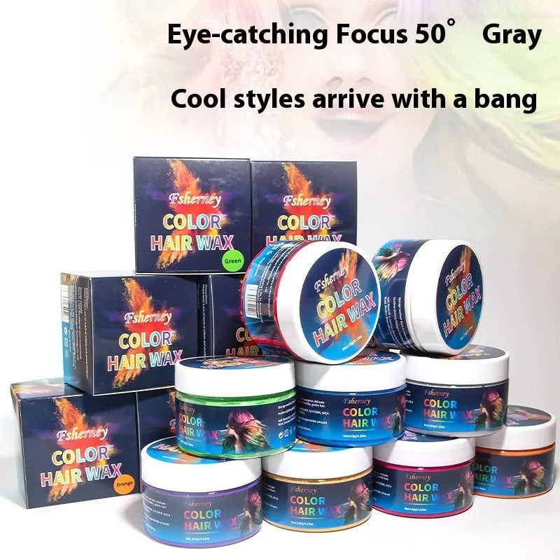 120g tub of hair styling clay shown in one of its nine colour variants.