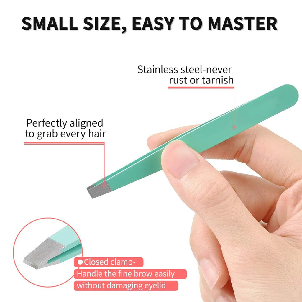 6-piece professional eyebrow tweezer set with stainless steel tools and leather case