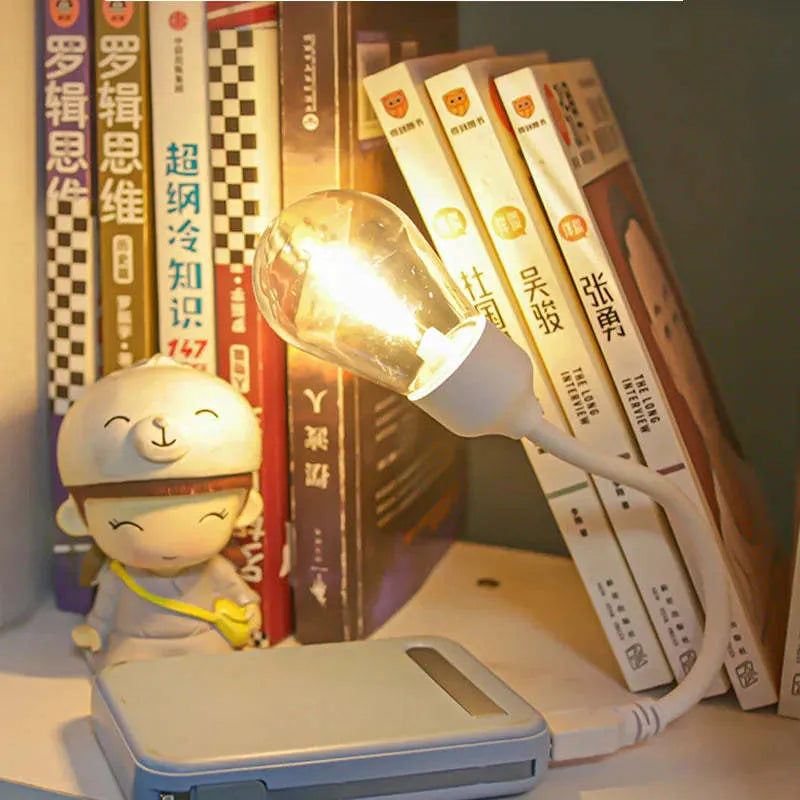 USB rechargeable folding tungsten night light with S14 style bulb in warm white colour