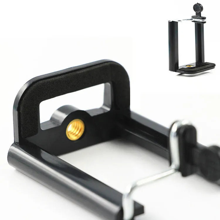 Black plastic U clip mobile phone hose bracket for mounting on pipes and poles.