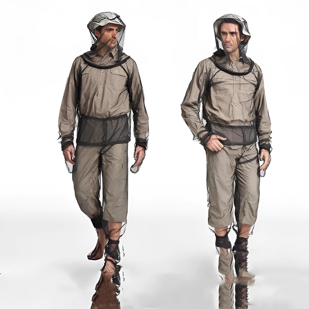 Summer camping anti mosquito suit four-piece set with trousers and booties in breathable mesh fabric