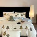 Cute Christmas tree towel embroidered pure cotton bedding set in cream blue or green green with floral patterns