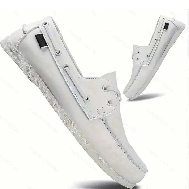Men's British style casual shoes with artificial PU upper in various colours on a white background.