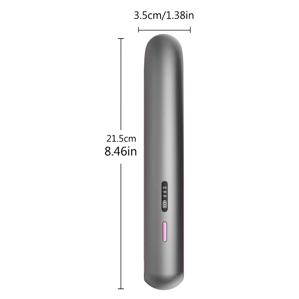 Moon shadow grey wireless hair straightener with tourmaline ceramic plates and temperature display