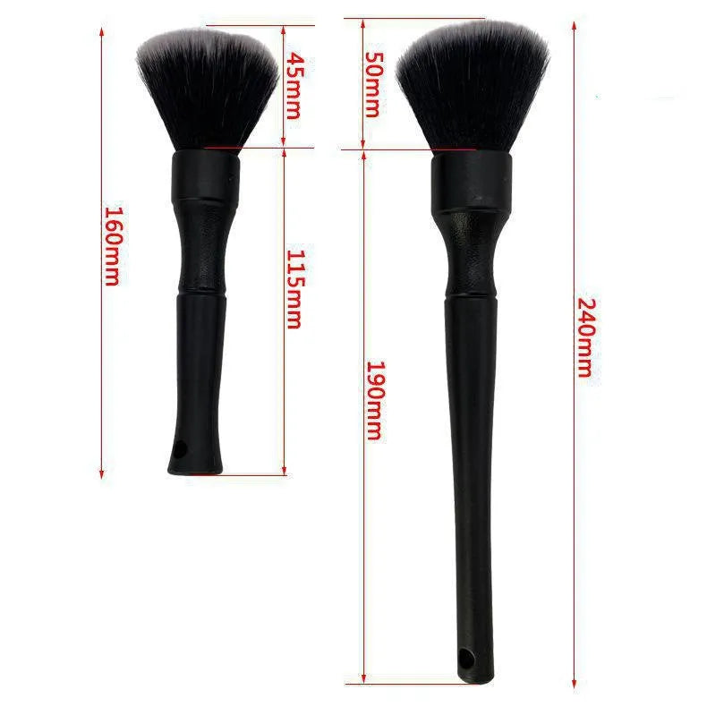 Black car detailing brush with ultra-soft pig hair bristles and a PP handle shown in two sizes: 240mm and 160mm.