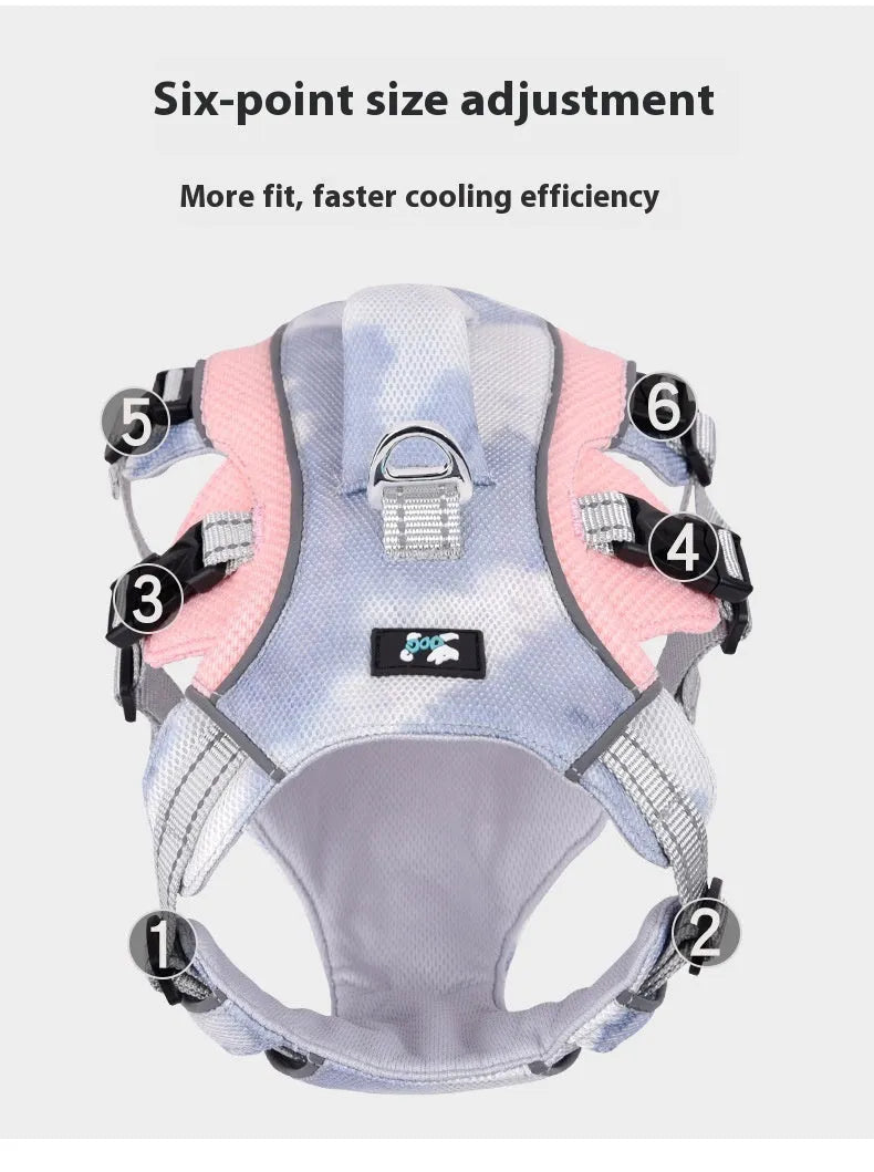 Light blue reflective dog chest strap for cooling vest attachment