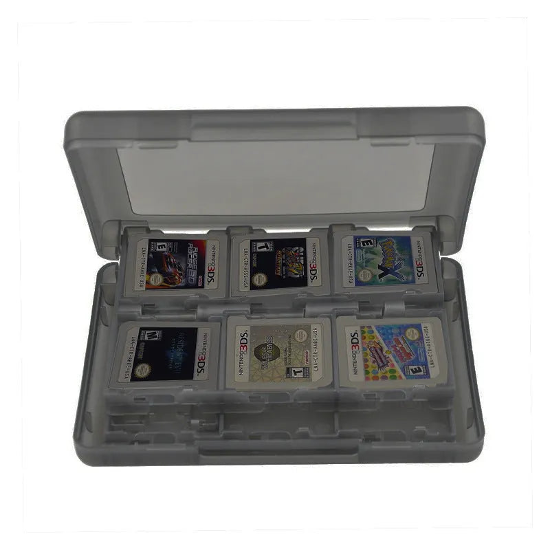 PP plastic 24-slot game card storage box for NDS and 3DS in black with 24 cartridge slots visible