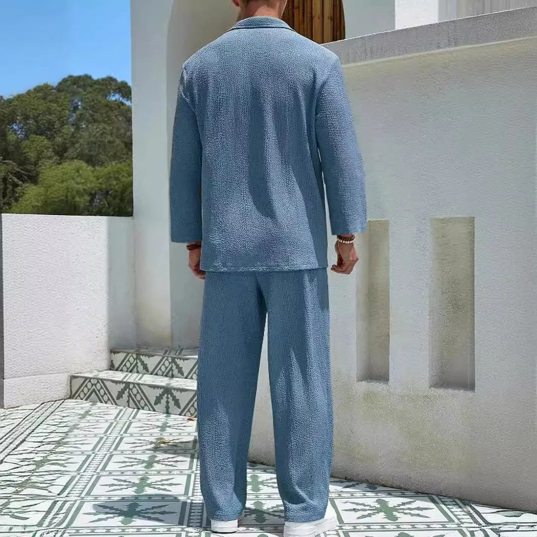 Men's casual shirt trousers commuter suit in polyester fabric with four colour options