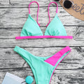 Women's two-piece nylon swimsuit bikini set in pattern design with adjustable bra