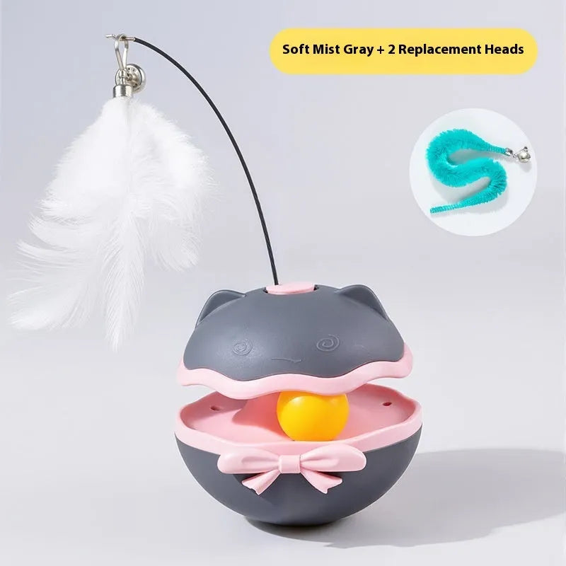 Electric plastic cat toy tumbler with LED lights in lemon yellow, blue, or grey.