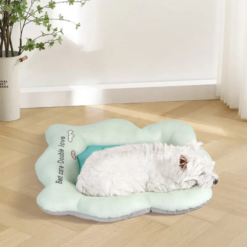 Green pet cooling mat for dogs and cats with gel cooling technology in four available sizes