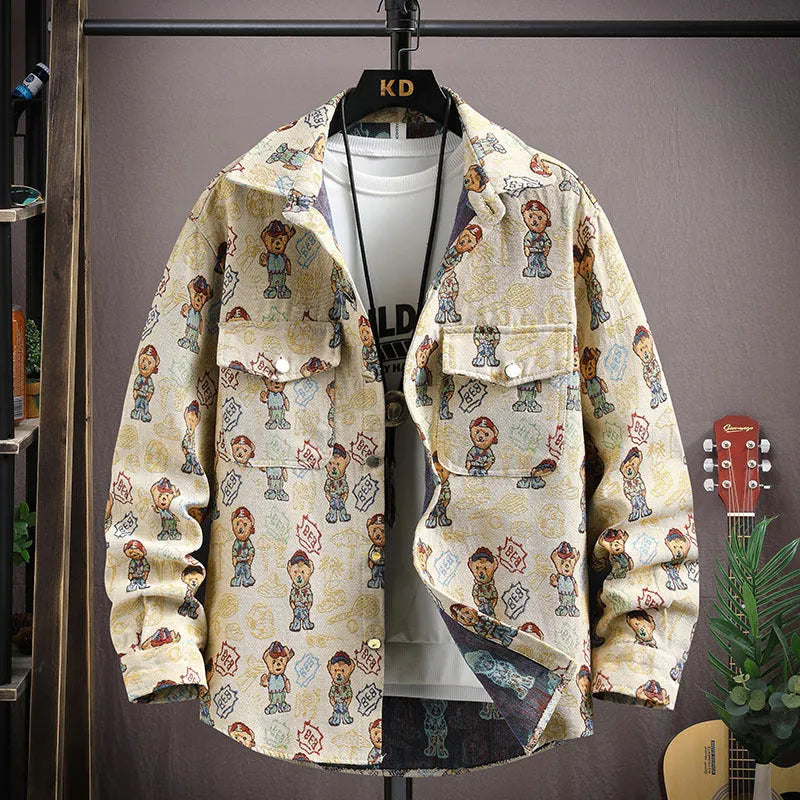 Casual long sleeve lapel shirt coat in a straight hem design, shown in one of its available colours.