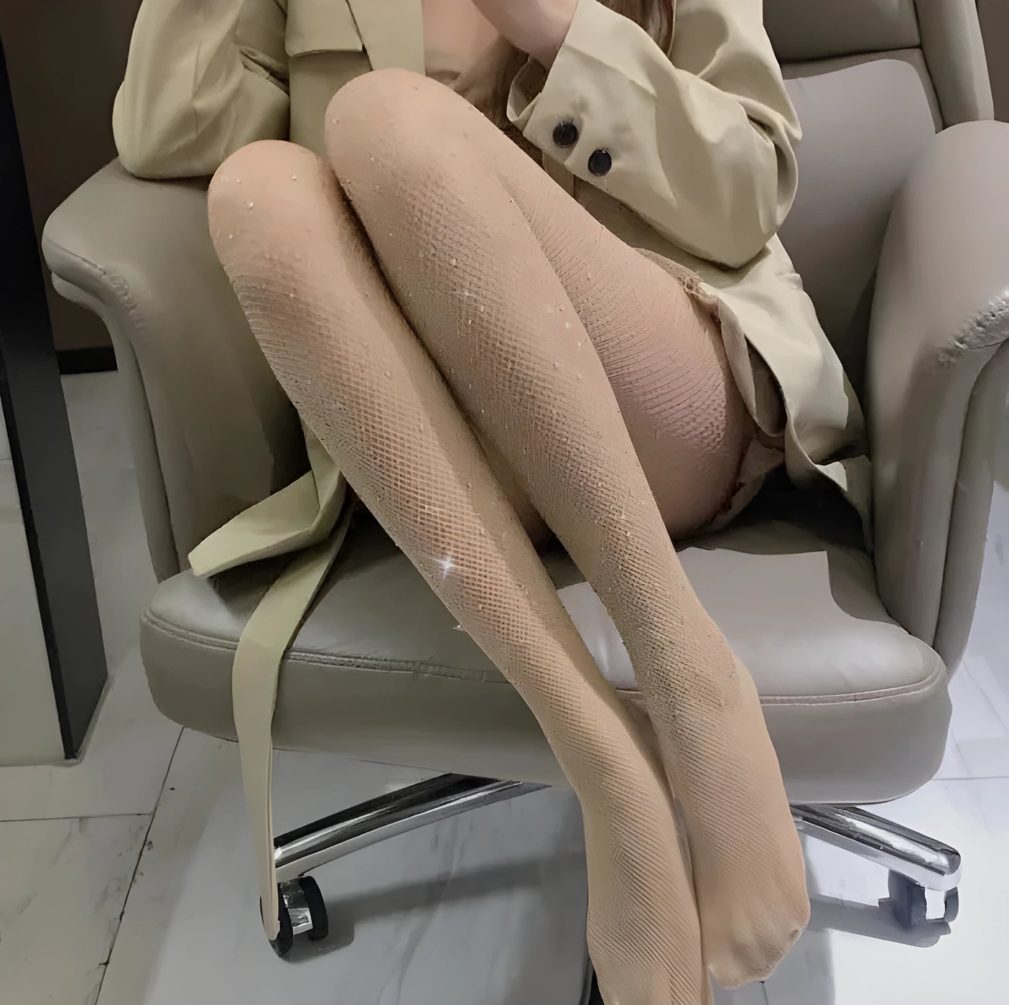 Women's fishnet stockings with diamond mesh pattern in thin nylon fabric
