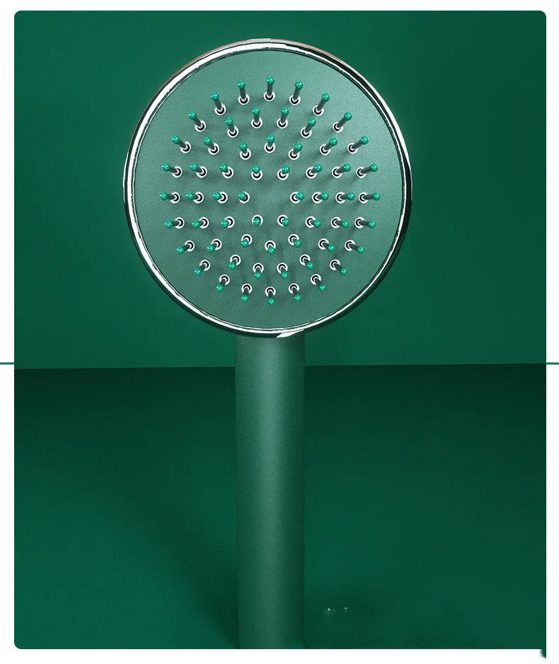 Plastic air cushion hairbrush with long handle in green, white, and pink, 10-15cm