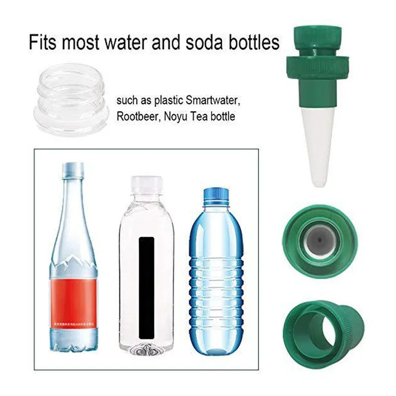 Green ceramic automatic water seepage dripper for use with a plastic cola bottle.