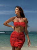 White women's bikini swimsuit with 3D flower detailing and split design