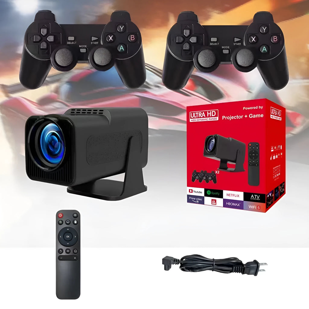 720p wireless game projector with screen handle for home gaming setup