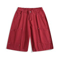 Women's workwear rivet cropped wide-leg shorts in apricot with loose fit and mid-waist design