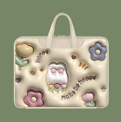 Inflatable laptop bag in PU leather with travel straps and colourful design options