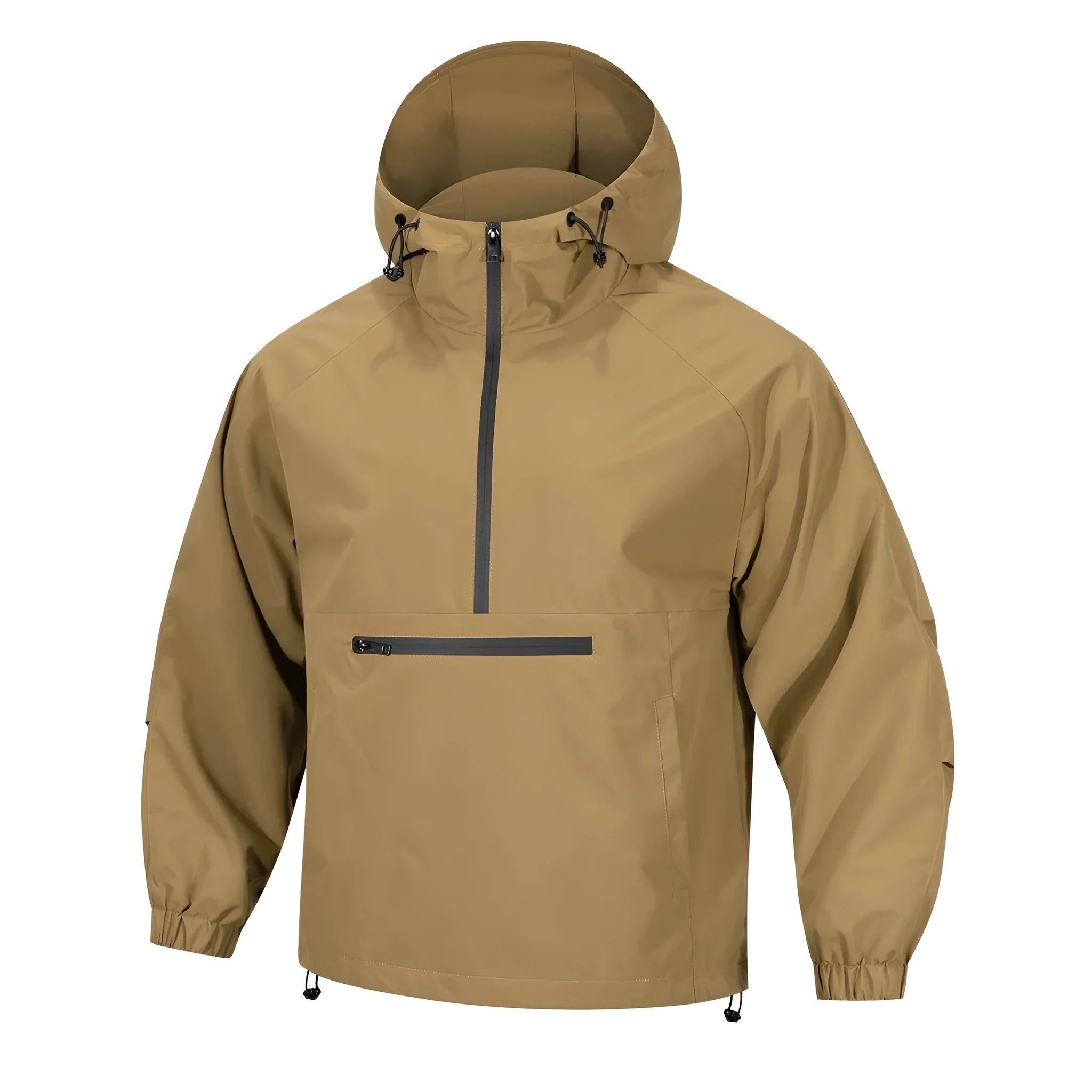 Men's Korean-style corduroy hooded jacket with half-zip front in light grey colour