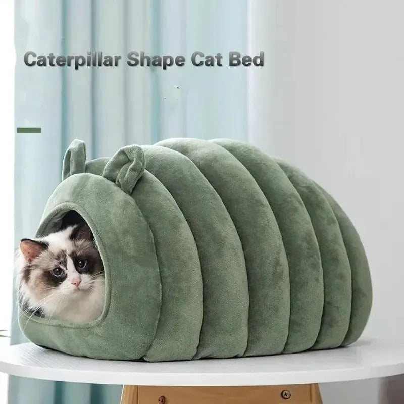 Plush cat bed house in brown with removable cushion, 38x42x33cm, for small pets