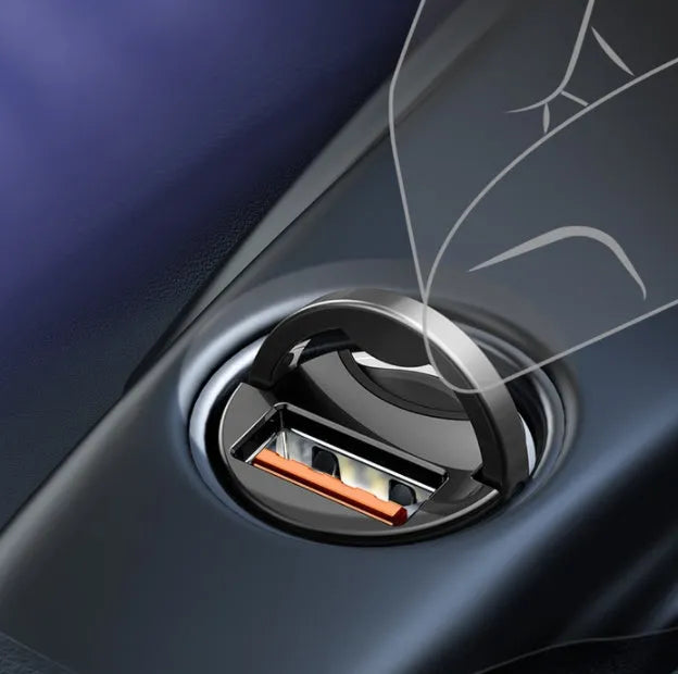 Baseus electro-optical grey car charger with USB port and 1 metre cable