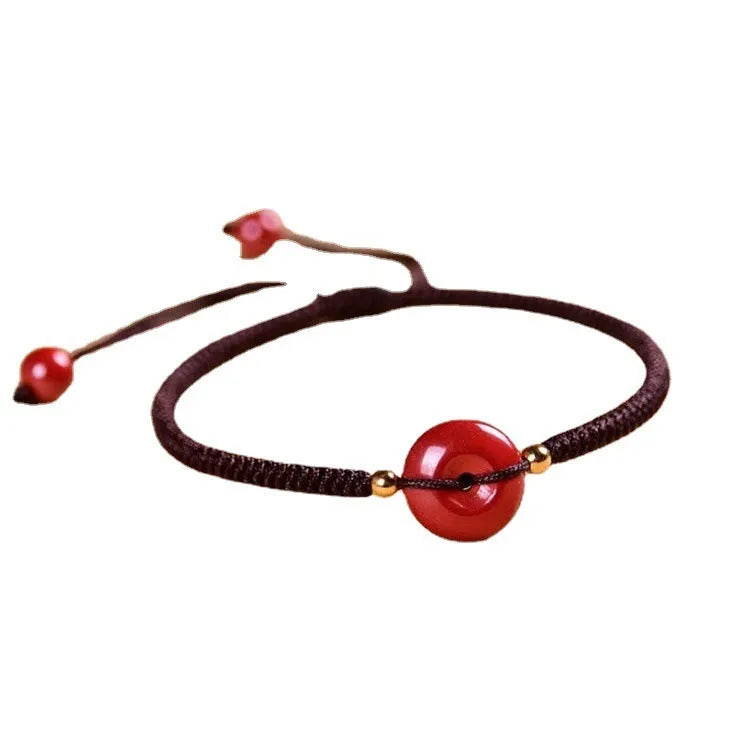 Cinnabar safety buckle bracelet with heart-shaped buckle and red rope, simple style