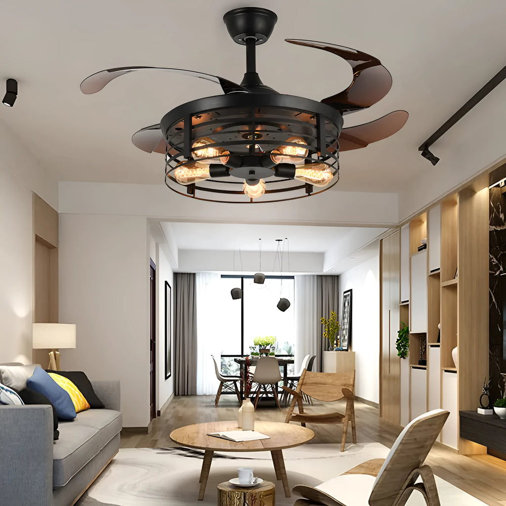 42-inch American retro style ceiling fan lamp with acrylic shade and invisible fan design.