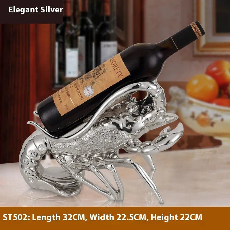 Lobster-shaped decorative wine rack ornament in rose gold or silver resin for home bar display