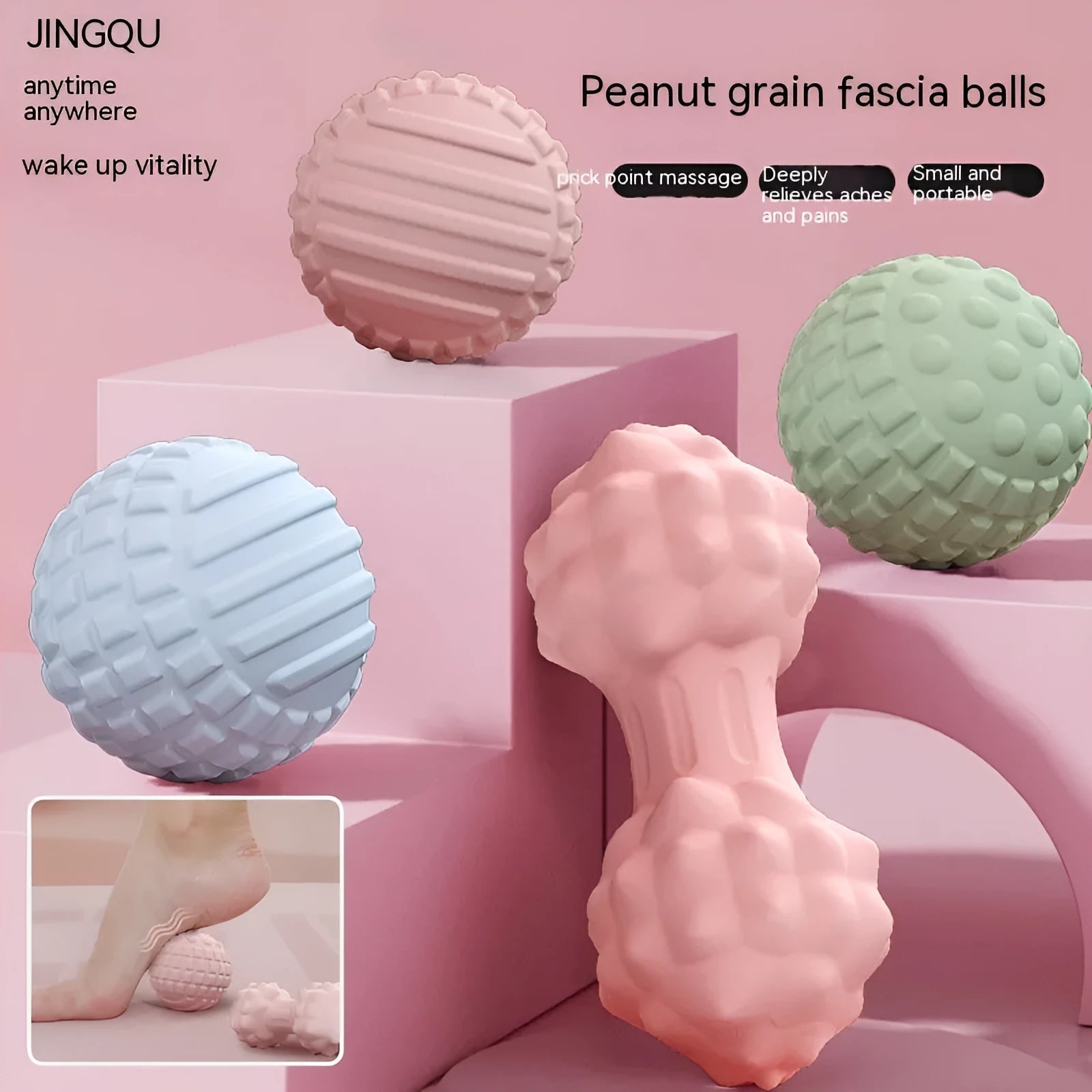 A blue TPR foot massage ball, 6cm in diameter, resting on a plain surface.