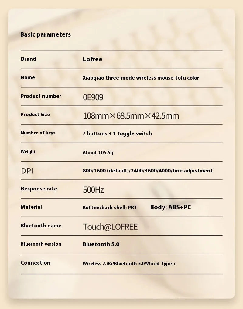 Xiaoqiao wireless computer mouse with ergonomic shape and seven buttons in tofu colour finish