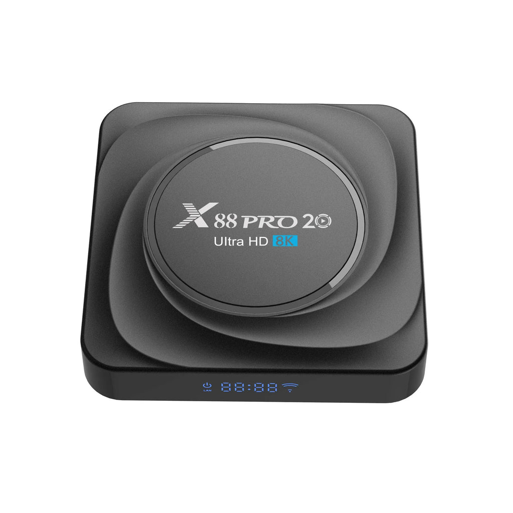 Set-top dual-band WiFi Bluetooth TV box with Android 11.0 and HDMI output, 100x100x1 mm