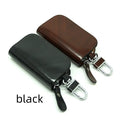 Genuine leather car key case with zipper closure and frosted finish in black or brown